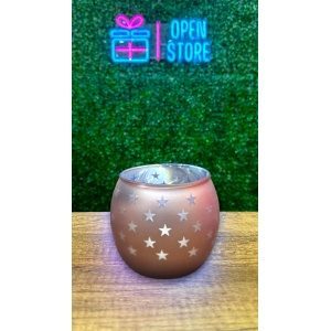 PORTA VELA VIDRIO ROSA - VIDRIO REDONDO C/ESTRELLAS