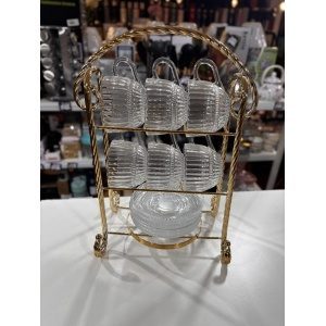 TAZAS DE VIDRIO CON SOPORTE DORADO