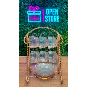 TAZAS DE VIDRIO CON SOPORTE DORADO