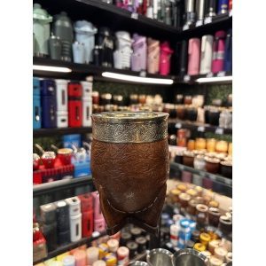 MATE IMPERIAL CON VIROLA DE ALPACA LISA Y CUERO TALLADO