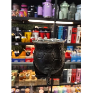 MATE CAMIONERO CON VIROLA DE ACERO LISA CUERO TALLADO E INTERIOR DE ACERO