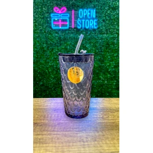 VASO VIDRIO ESCAMAS Y SORBETE CON PEGATINA OSITO