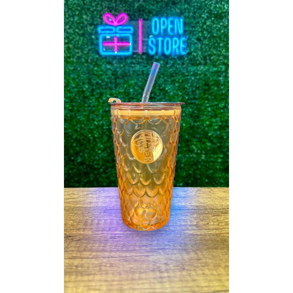 VASO VIDRIO ESCAMAS Y SORBETE CON PEGATINA OSITO - Imagen 2