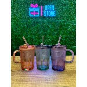 VASO VIDRIO CON ASA Y SORBETE DIAMOND