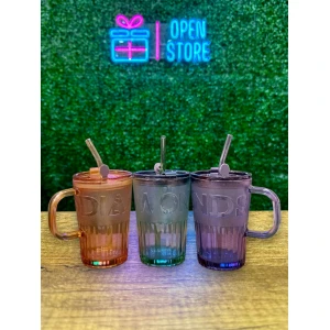 VASO VIDRIO CON ASA Y SORBETE DIAMOND