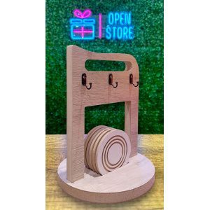PORTA TAZAS MADERA CON POSA TAZAS X6