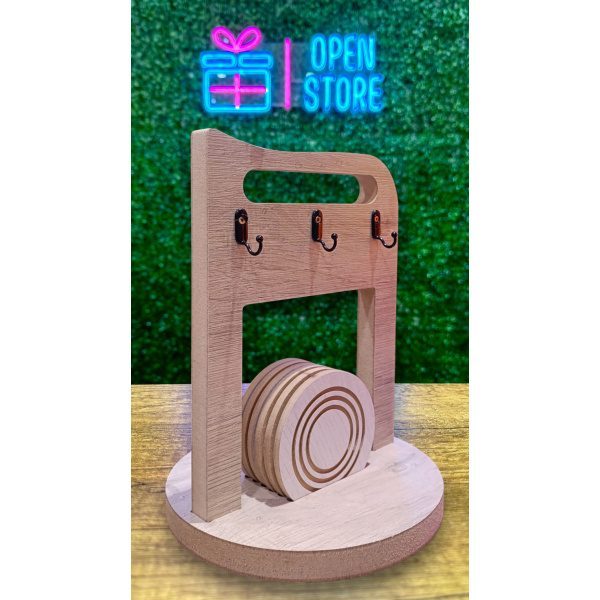 PORTA TAZAS MADERA CON POSA TAZAS X6