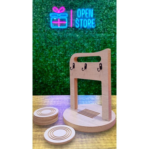 PORTA TAZAS MADERA CON POSA TAZAS X6 - Imagen 2
