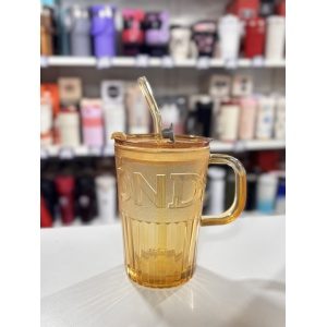 VASO VIDRIO CON ASA Y SORBETE DIAMOND