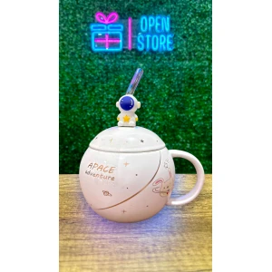 TAZA CON TAPA Y CUCHARA AVENTURA ESPACIAL