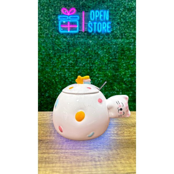 TAZA CON TAPA Y CUCHARA GATO REDONDO - Imagen 4