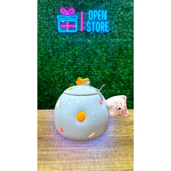 TAZA CON TAPA Y CUCHARA GATO REDONDO - Imagen 3