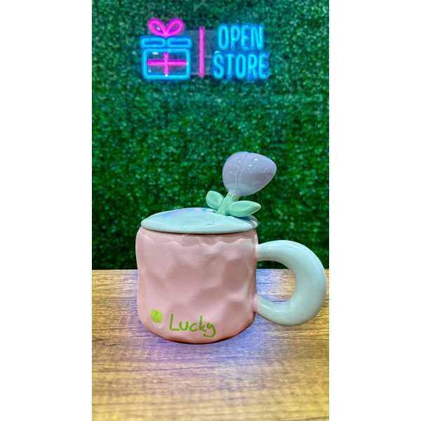 TAZA CON TAPA Y CUCHARA FLOR - Imagen 3