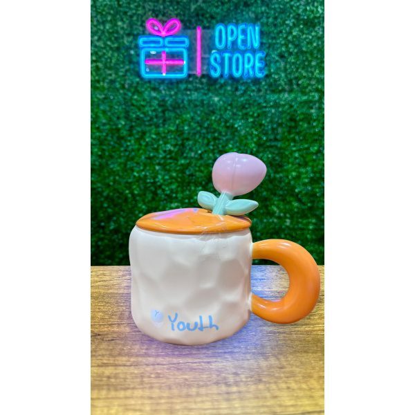 TAZA CON TAPA Y CUCHARA FLOR