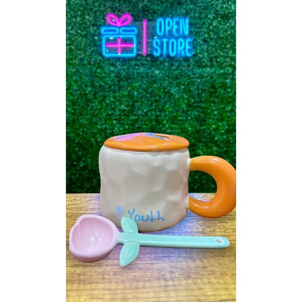 TAZA CON TAPA Y CUCHARA FLOR - Imagen 2
