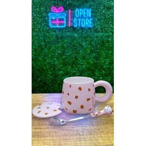 TAZA CON TAPA Y CUCHARA JIRAFA