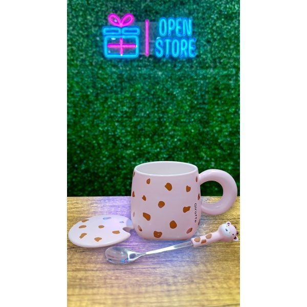 TAZA CON TAPA Y CUCHARA JIRAFA