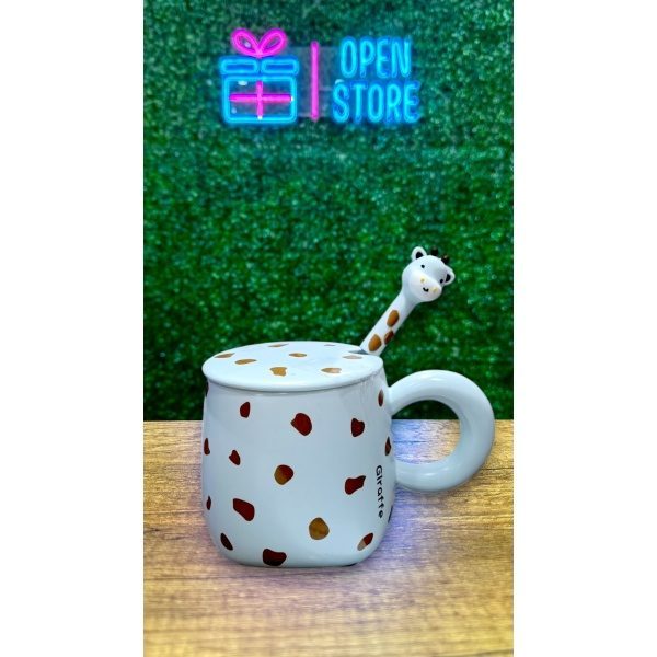 TAZA CON TAPA Y CUCHARA JIRAFA - Imagen 3