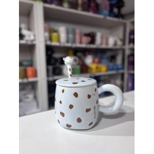 TAZA CON TAPA Y CUCHARA JIRAFA