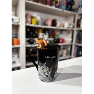TAZA ALTA PREMIUM TOM&JERRY CON TAPA Y CUCHARA