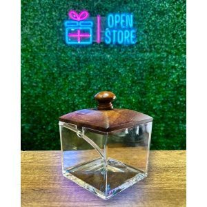 AZUCARERA ACRILICO CON CUCHARA Y TAPA DE MADERA