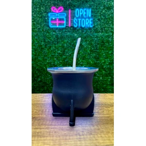 MATE NATIVO (VIROLA DE ACERO) CON BOMBILLA SACA YERBA EN CAJA