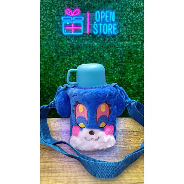 BOTELLA INFANTIL ACERO CON FUNFA PELUCHE Y CORREA