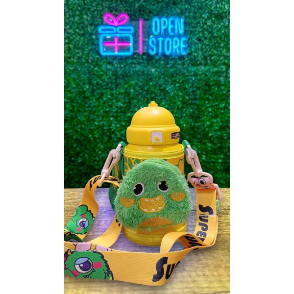 BOTELLA INFANTIL ACERO CON FUNFA PELUCHE Y CORREA - Imagen 3
