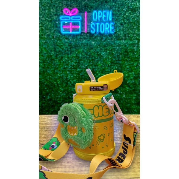 BOTELLA INFANTIL ACERO CON FUNFA PELUCHE Y CORREA - Imagen 4