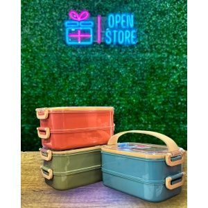 VIANDA DOBLE INTERIOR ACERO 2 PISOS Y TAPA CON MANIJA