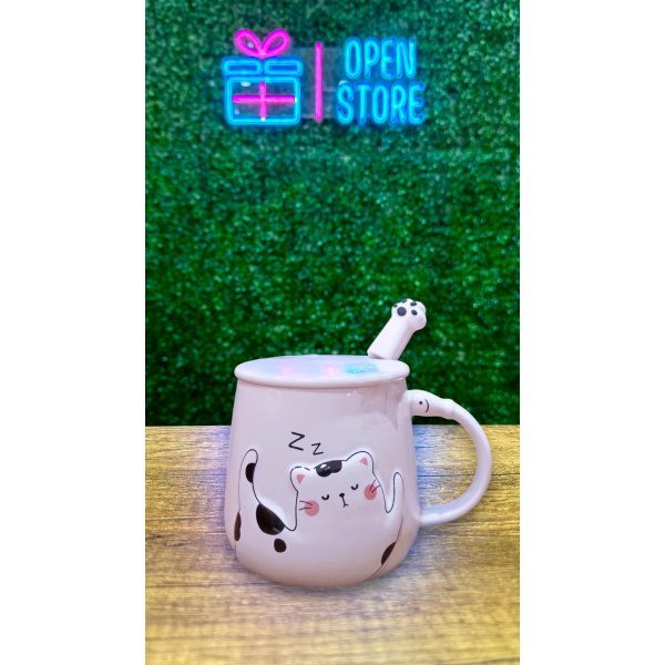 TAZA CON TAPA Y CUCHARA GATO DURMIENDO - Imagen 2