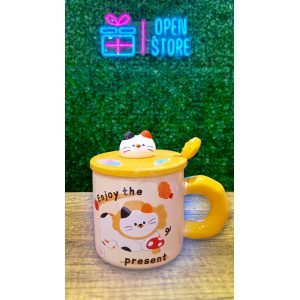 TAZA CON TAPA CABEZA DE GATO Y CUCHARA