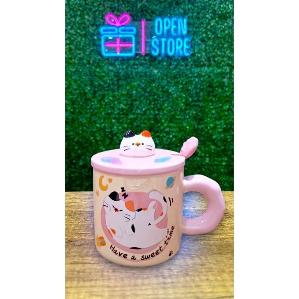 TAZA CON TAPA CABEZA DE GATO Y CUCHARA - Imagen 3
