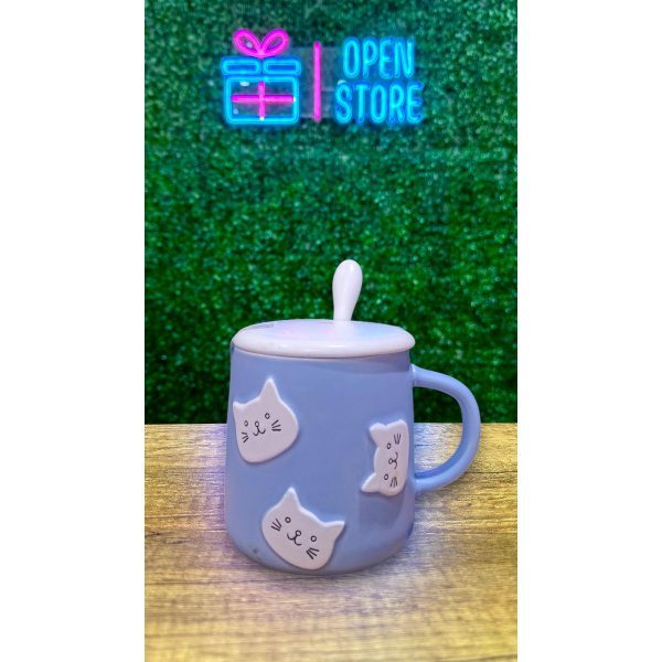 TAZA CON TAPA Y CUCHARA CARAS DE GATO - Imagen 3