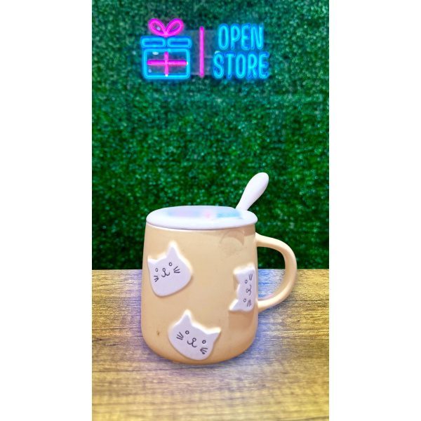 TAZA CON TAPA Y CUCHARA CARAS DE GATO - Imagen 2