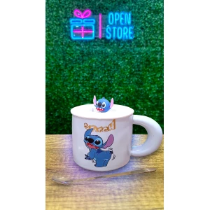 TAZA CON TAPA Y CUCHARA STITCH
