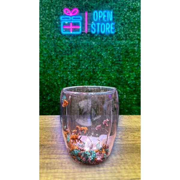 VASO VIDRIO DOBLE 350ML CON FONDO DE FLORES - Imagen 2