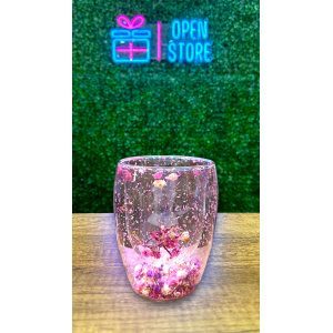 VASO VIDRIO DOBLE 350ML CON FONDO DE FLORES