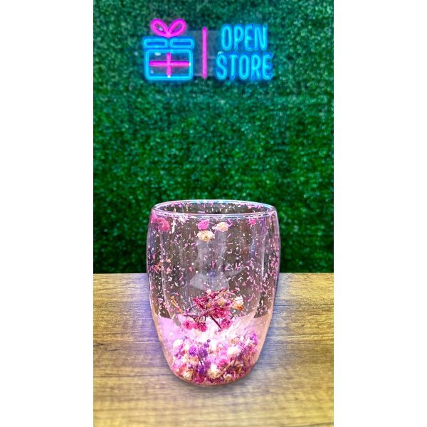 VASO VIDRIO DOBLE 350ML CON FONDO DE FLORES