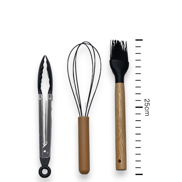SET UTENSILIOS SILICONA MANGO MADERA X 11 + CONTENEDOR - Imagen 4