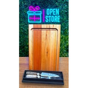 COMBO TABLA PREMIUM SALIGNA 24X40 CM + CUCHILLA Y TENEDOR ARTESANAL