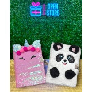 DIARIO INTIMO A5 PELUCHE PANDA / PERRO / UNICORNIO DE LENTEJUELAS