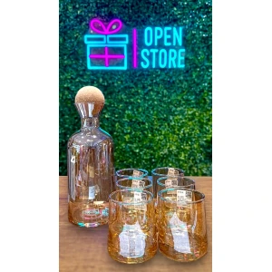 BOTELLA LICORERA + 6 VASOS AMBAR