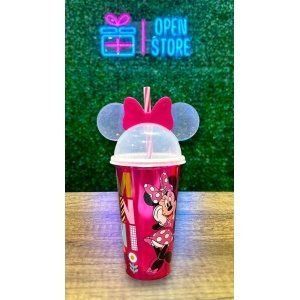 VASO INFANTIL PLASTICO CON SORBETE Y TAPA CON OREJAS MINNIE / STITCH