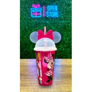 VASO INFANTIL PLASTICO CON SORBETE Y TAPA CON OREJAS MINNIE / STITCH