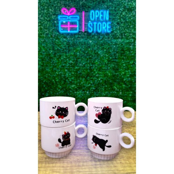 TAZAS APILABLES X4 CON SOPORTE GATITOS - Imagen 2