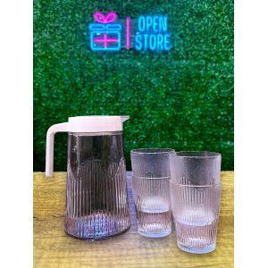 JARRA DE VIDRIO+ 4 VASOS LABRADOS