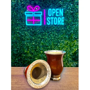 MATE CALABAZA CON VIROLA DE ALPACA CINCELADA Y BASE DE METAL