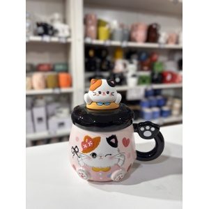 TAZA PREMIUM GATITO CON TAPA GATO 3D