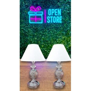 SET X2 VELADORES BOCHA CON ROMBOS CROMADO 29CM + PANTALLAS